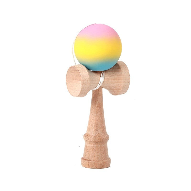 Kendama X Berbis – Jucarie Interactiva din Lemn, 18 cm, Joc de Indemanare pentru Copii si Adulti, Model Roz-Galben-Albastru in Degrade