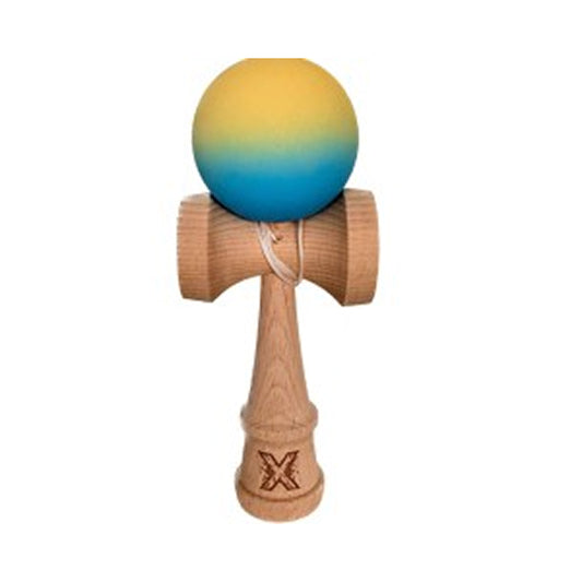 Kendama X Berbis – Jucarie Interactiva din Lemn, 18 cm, Joc de Indemanare pentru Copii si Adulti, Model Galben-Albastru in Degrade