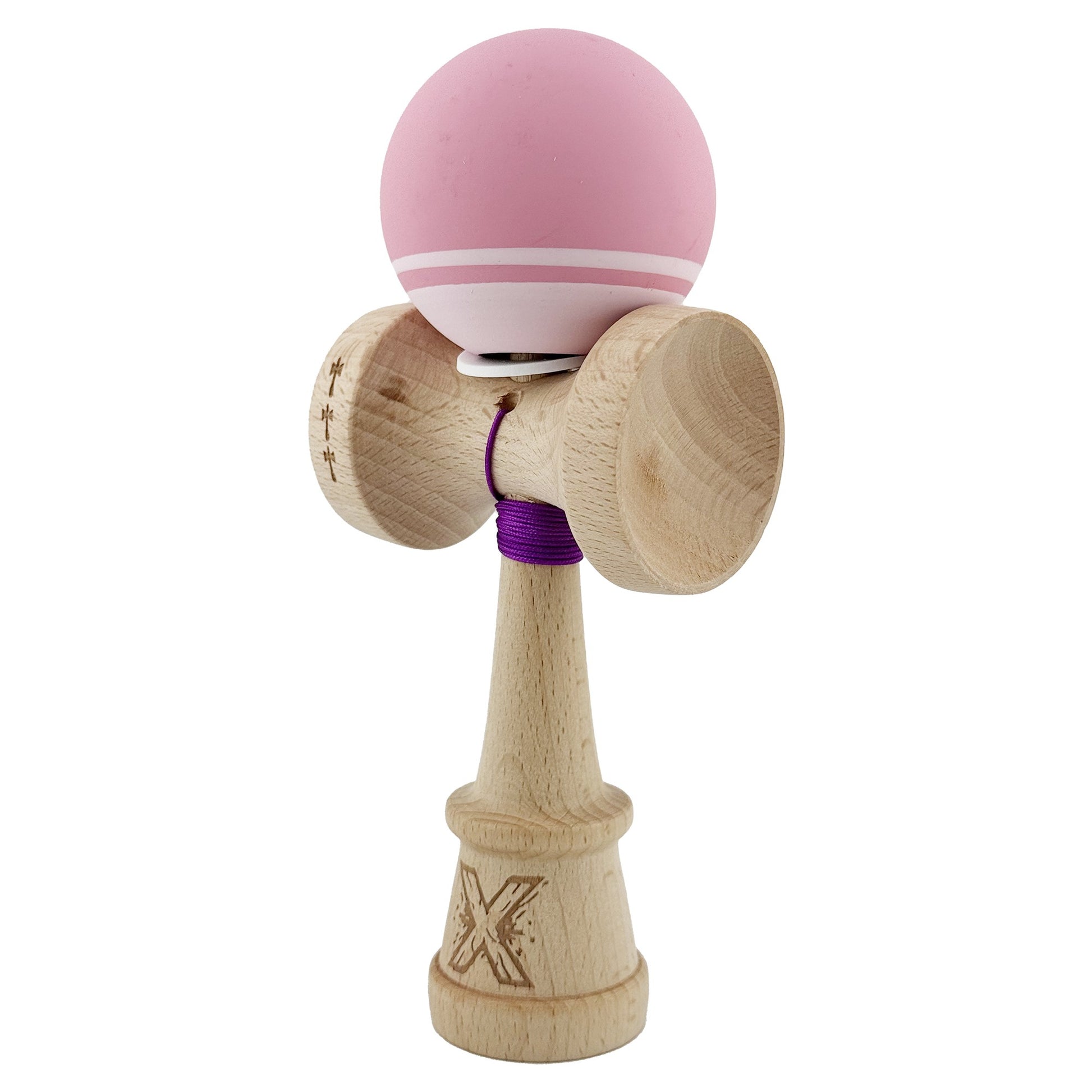 Kendama X Originala, Model V3 Roz / Roz Deschis, Profesionala, Cupe Mari King Size, Rubber Grip, Gaura in Baza, Rulment, Ata 62cm