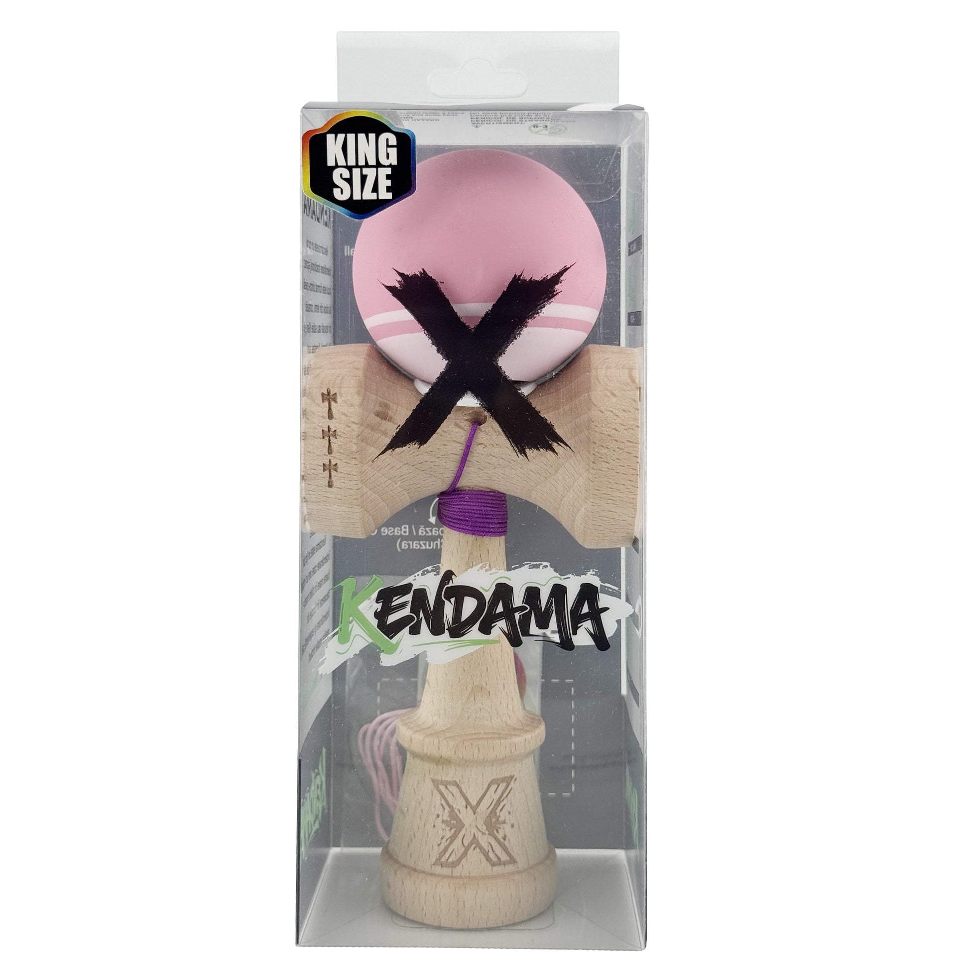 Kendama X Originala, Model V3 Roz / Roz Deschis, Profesionala, Cupe Mari King Size, Rubber Grip, Gaura in Baza, Rulment, Ata 62cm