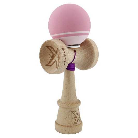 Kendama X Originala, Model V3 Roz / Roz Deschis, Profesionala, Cupe Mari King Size, Rubber Grip, Gaura in Baza, Rulment, Ata 62cm