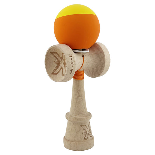 Kendama X Originala, Model V3 Mov / Negru / Alb, Profesionala, Cupe Mari King Size, Rubber Grip, Gaura in Baza, Rulment, Ata 62cm