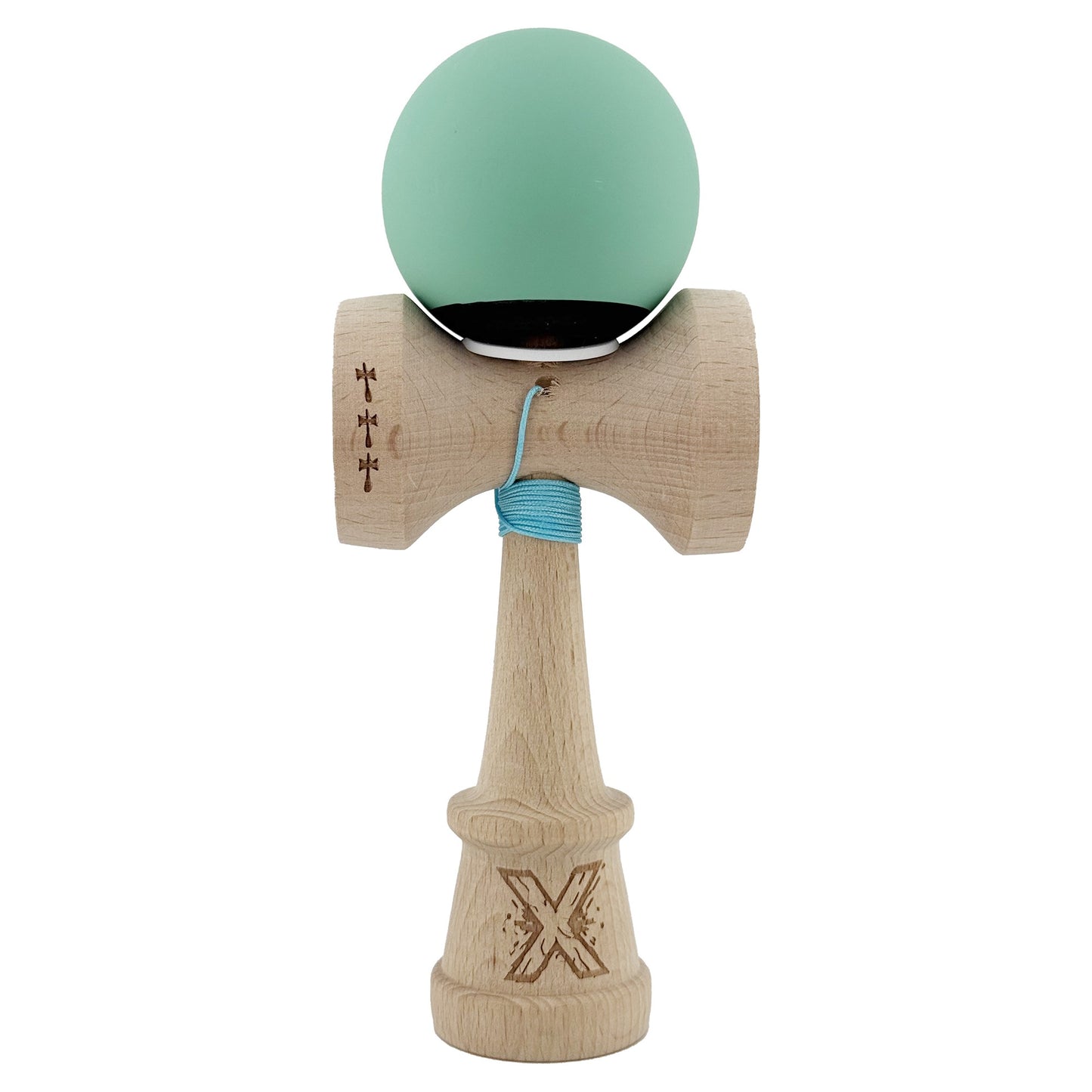Kendama X Originala, Model V3 Turcoaz / Albastru Inchis, Profesionala, Cupe Mari King Size, Rubber Grip, Gaura in Baza, Rulment, Ata 62cm