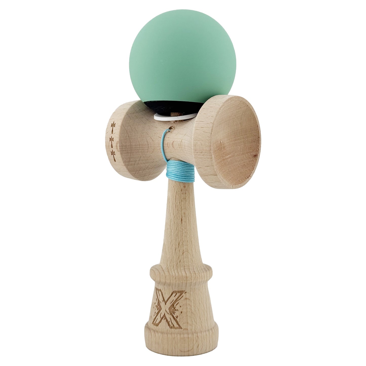 Kendama X Originala, Model V3 Turcoaz / Albastru Inchis, Profesionala, Cupe Mari King Size, Rubber Grip, Gaura in Baza, Rulment, Ata 62cm