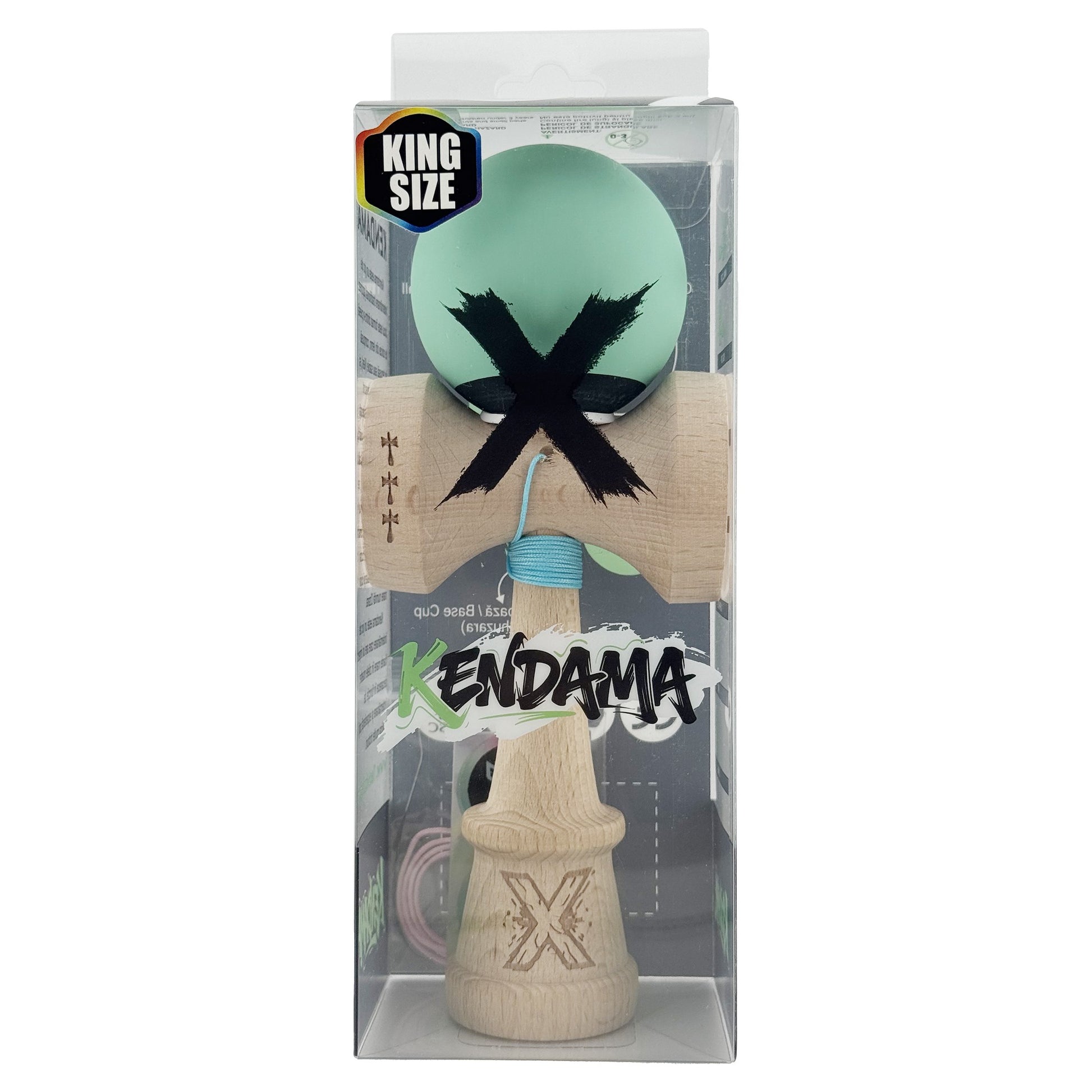 Kendama X Originala, Model V3 Turcoaz / Albastru Inchis, Profesionala, Cupe Mari King Size, Rubber Grip, Gaura in Baza, Rulment, Ata 62cm