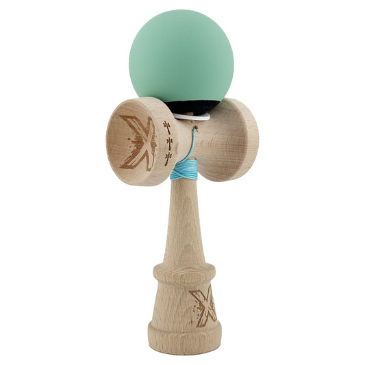 Kendama X Originala, Model V3 Turcoaz / Albastru Inchis, Profesionala, Cupe Mari King Size, Rubber Grip, Gaura in Baza, Rulment, Ata 62cm