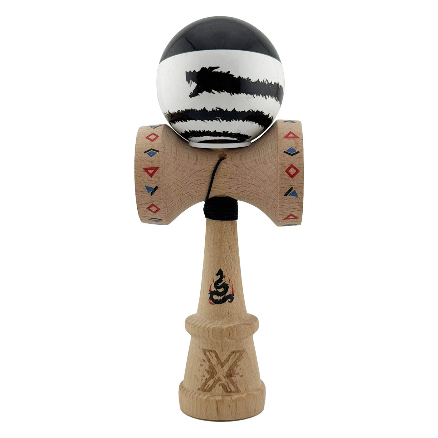Kendama X Dragon Originala, Model V3 Alb / Negru, Profesionala, Cupe Mari King Size, Super Sticky, Gaura in Baza, Rulment, Ata 62cm