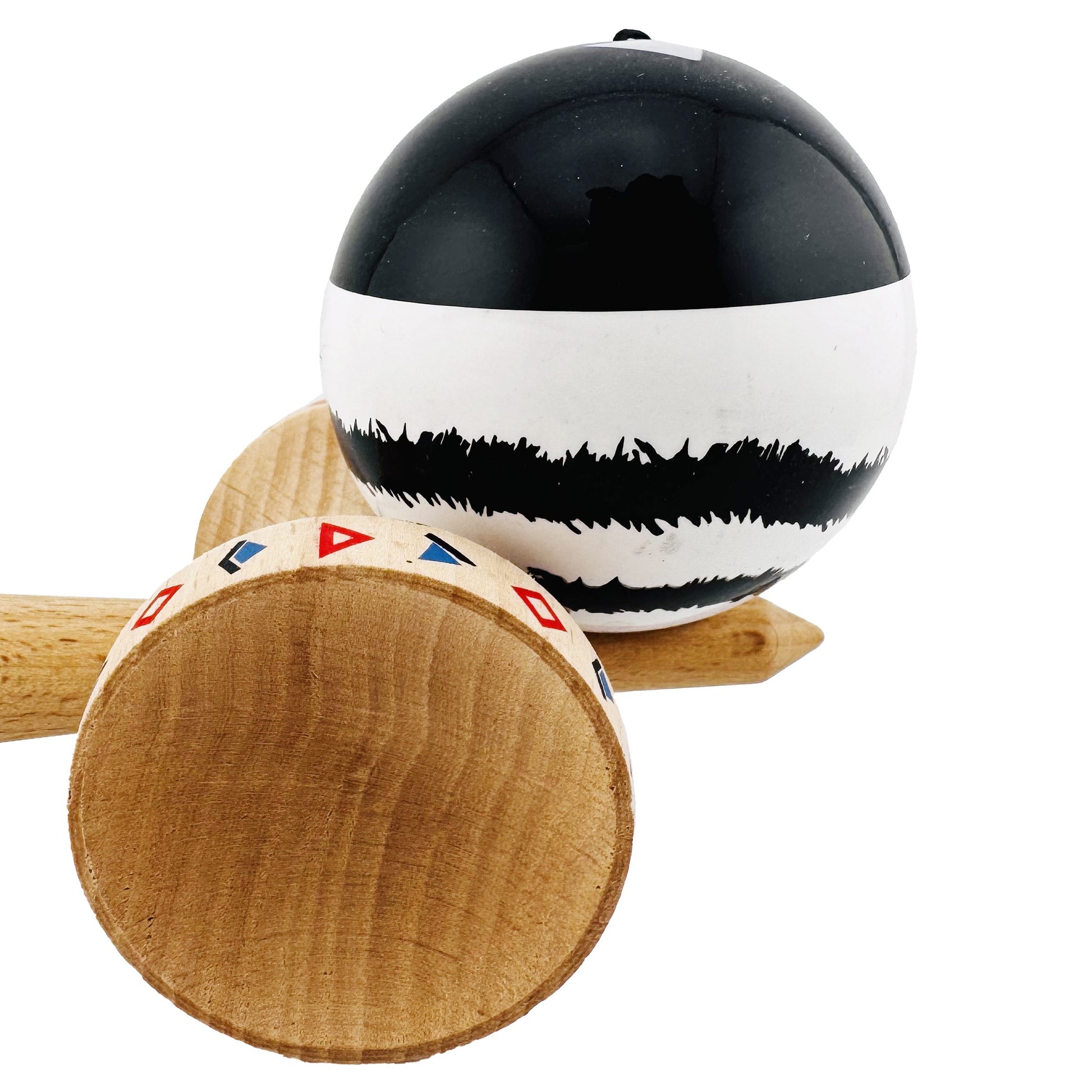 Kendama X Dragon Originala, Model V3 Alb / Negru, Profesionala, Cupe Mari King Size, Super Sticky, Gaura in Baza, Rulment, Ata 62cm