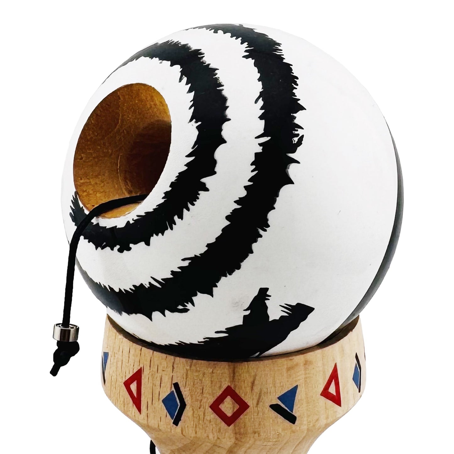 Kendama X Dragon Originala, Model V3 Alb / Negru, Profesionala, Cupe Mari King Size, Super Sticky, Gaura in Baza, Rulment, Ata 62cm