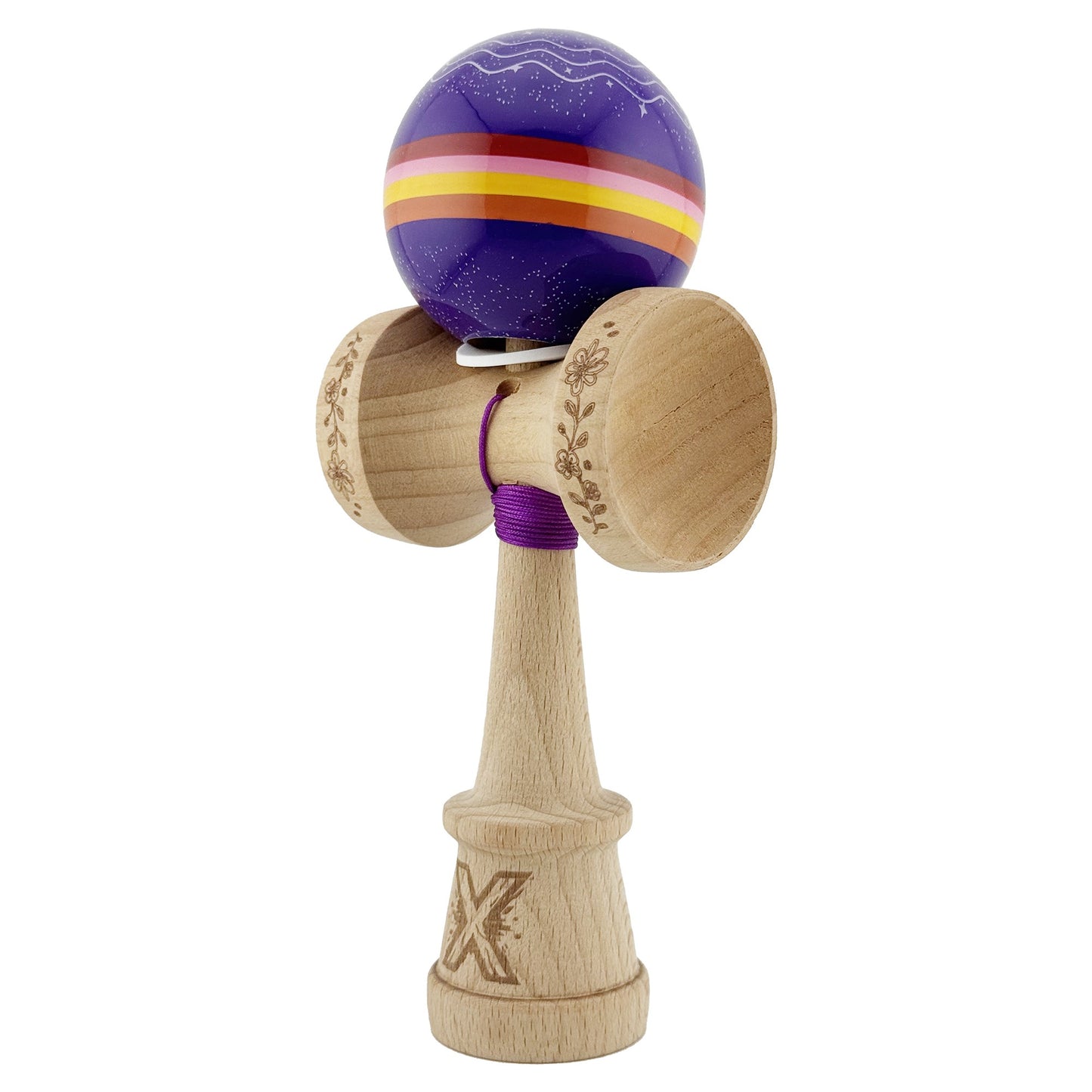 Kendama X Night Sky Originala, Model V3 Mov, Profesionala, Cupe Mari King Size, Super Sticky, Gaura in Baza, Rulment, Ata 62cm