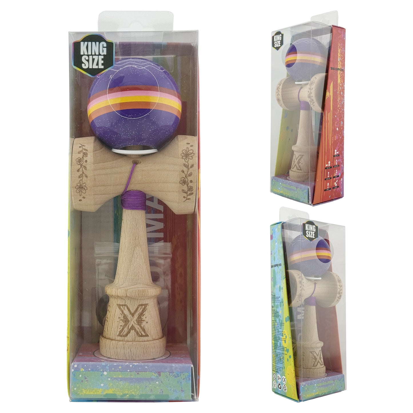 Kendama X Night Sky Originala, Model V3 Mov, Profesionala, Cupe Mari King Size, Super Sticky, Gaura in Baza, Rulment, Ata 62cm