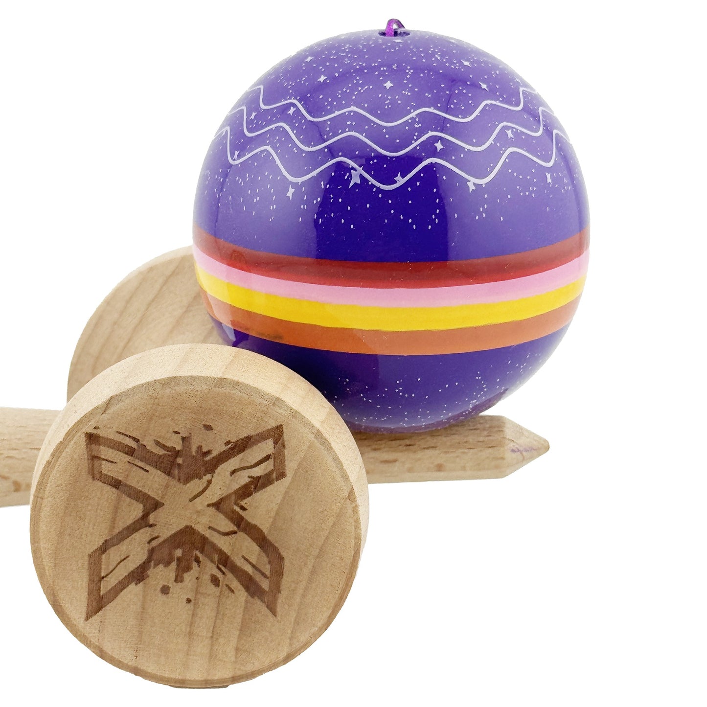 Kendama X Night Sky Originala, Model V3 Mov, Profesionala, Cupe Mari King Size, Super Sticky, Gaura in Baza, Rulment, Ata 62cm