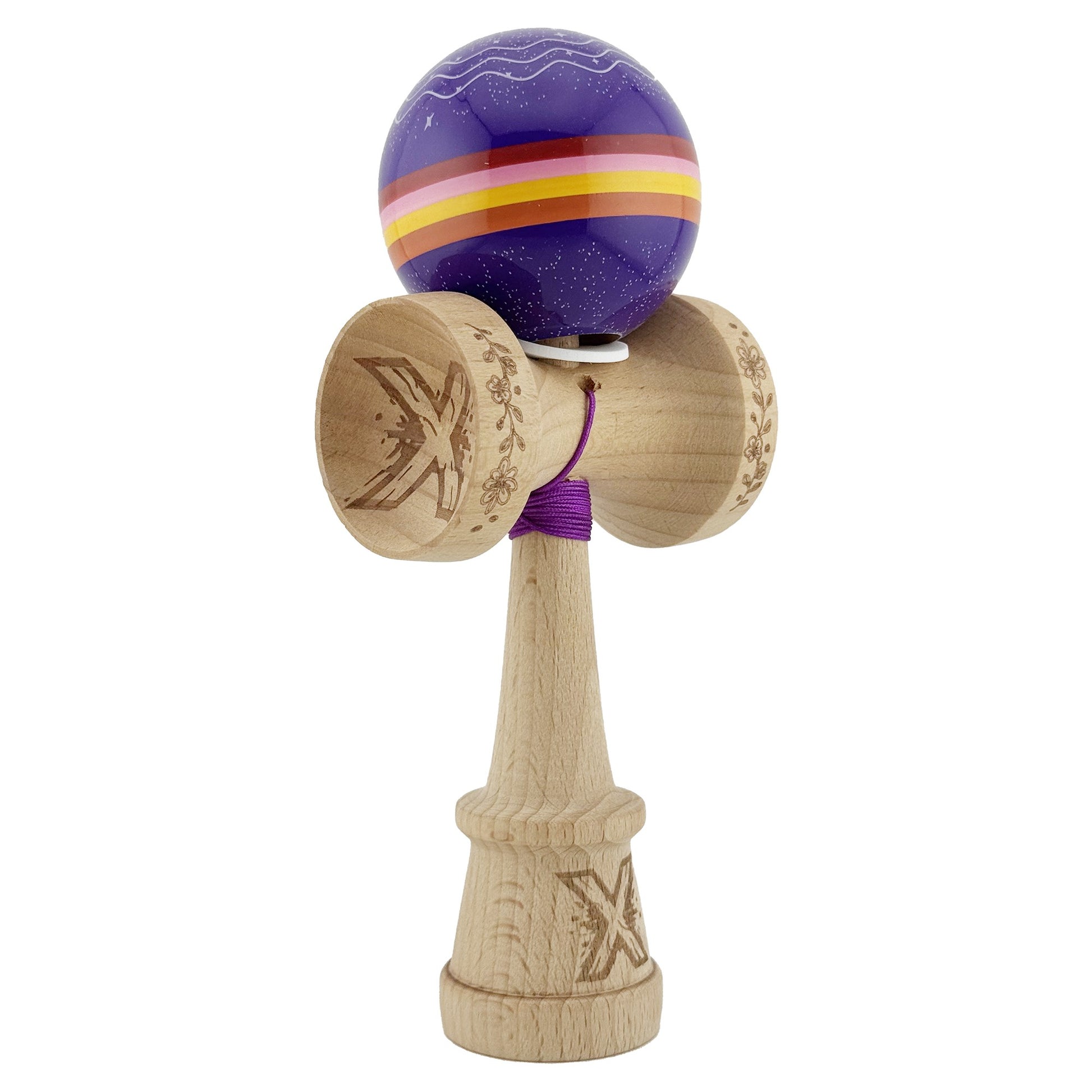 Kendama X Night Sky Originala, Model V3 Mov, Profesionala, Cupe Mari King Size, Super Sticky, Gaura in Baza, Rulment, Ata 62cm