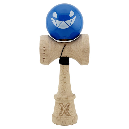 Kendama X Crazy Smile Originala, Model V3 Albastru, Profesionala, Cupe Mari King Size, Super Sticky, Gaura in Baza, Rulment, Ata 62cm