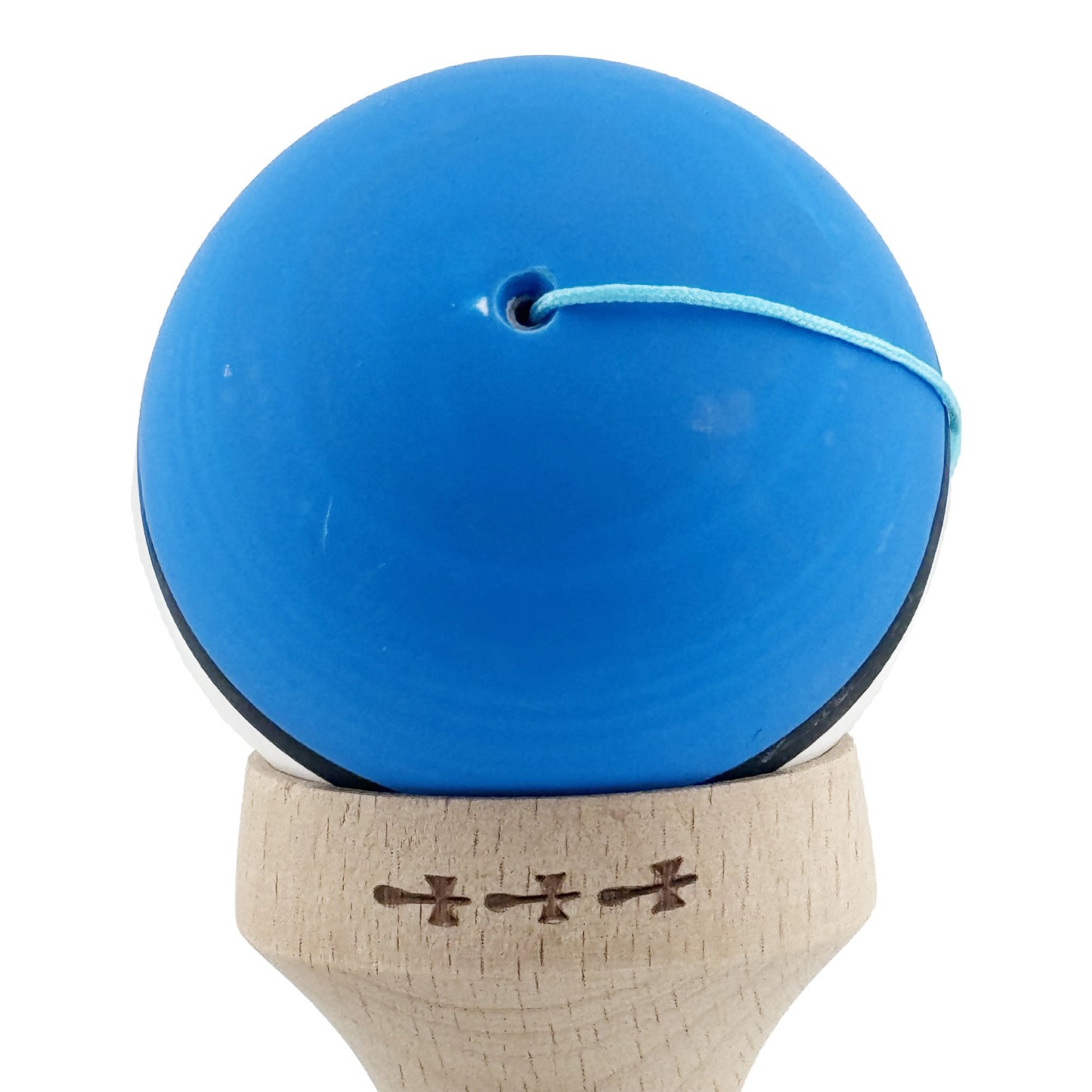 Kendama X Originala, Model V3 Albastru / Negru / Alb, Profesionala, Cupe Mari King Size, Rubber Grip, Gaura in Baza, Rulment, Ata 62cm
