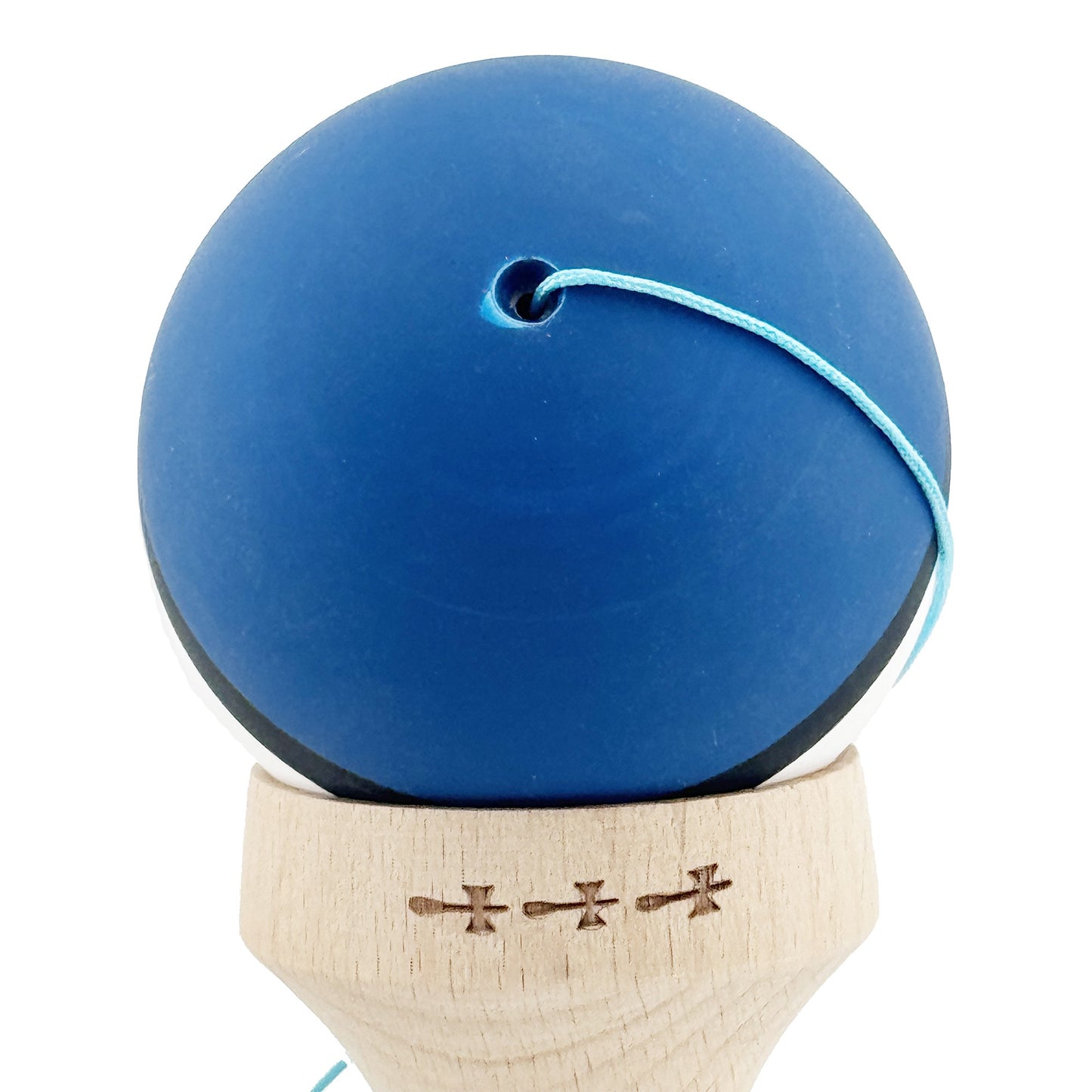 Kendama X Originala, Model V3 Albastru Inchis / Negru / Alb, Profesionala, Cupe Mari King Size, Rubber Grip, Gaura in Baza, Rulment, Ata 62cm