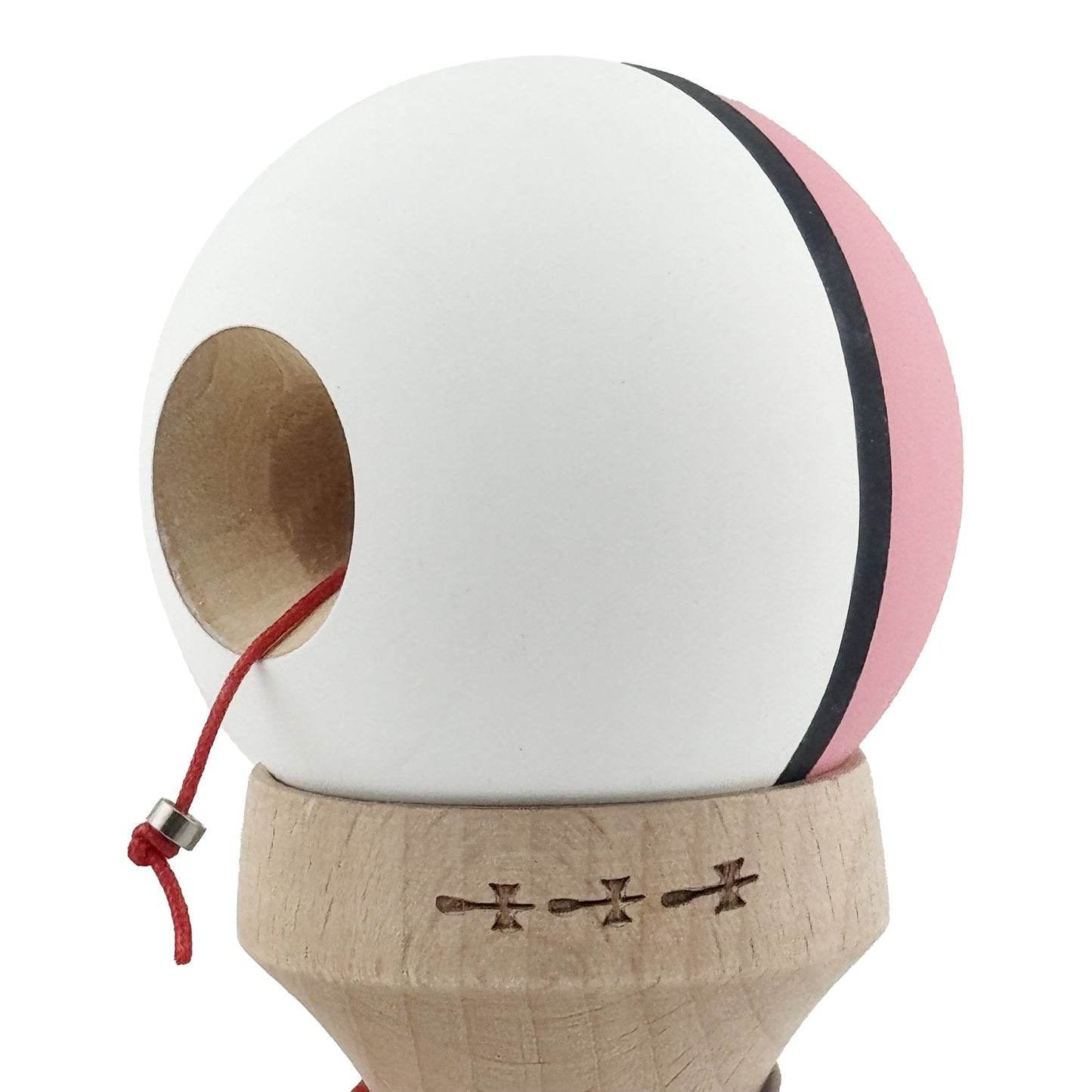 Kendama X Originala, Model V3 Roz / Negru / Alb, Profesionala, Cupe Mari King Size, Rubber Grip, Gaura in Baza, Rulment, Ata 62cm