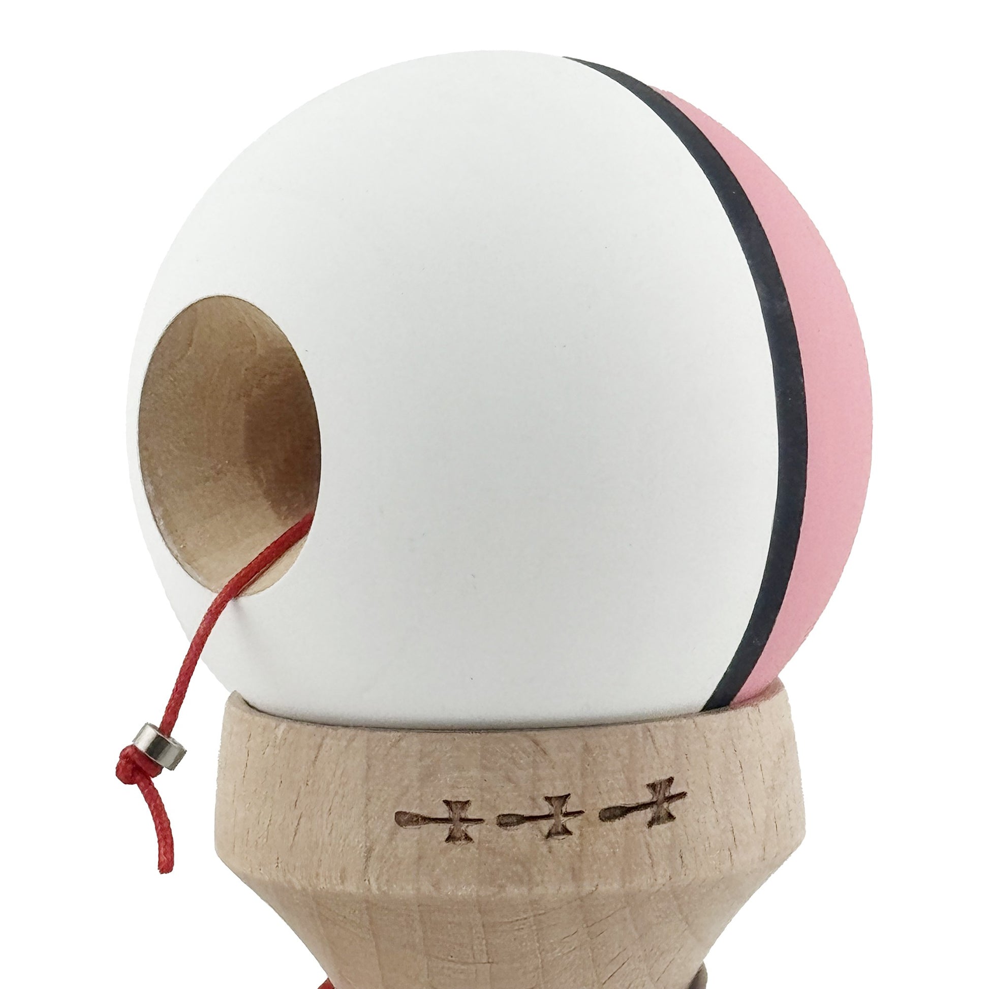 Kendama X Originala, Model V3 Roz / Negru / Alb, Profesionala, Cupe Mari King Size, Rubber Grip, Gaura in Baza, Rulment, Ata 62cm