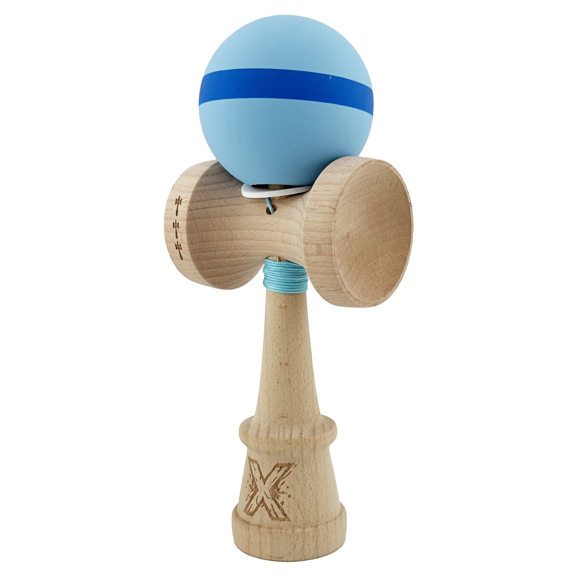 Kendama X Originala, Model V3 Bleu / Albastru / Bleu, Profesionala, Cupe Mari King Size, Rubber Grip, Gaura in Baza, Rulment, Ata 62cm