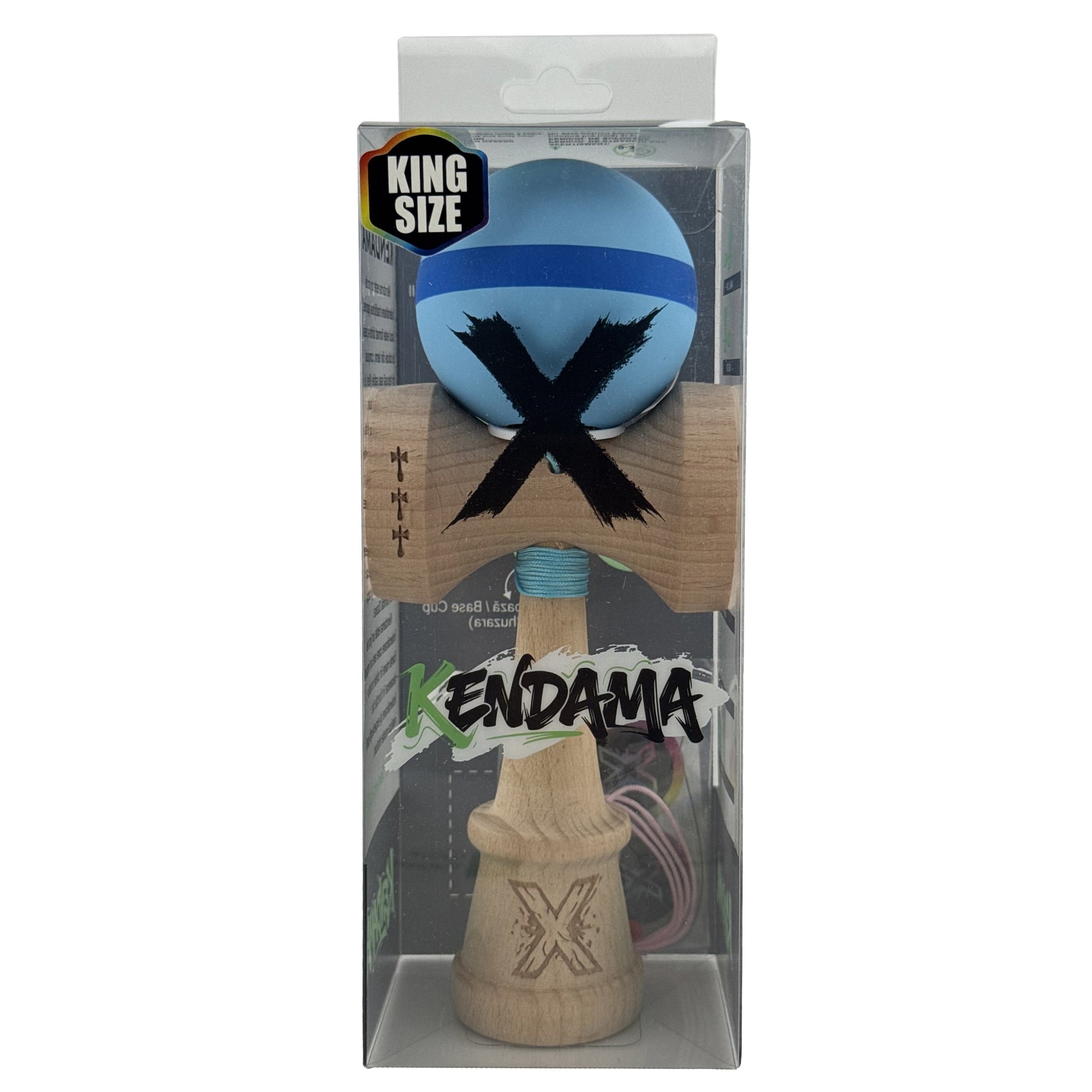 Kendama X Originala, Model V3 Bleu / Albastru / Bleu, Profesionala, Cupe Mari King Size, Rubber Grip, Gaura in Baza, Rulment, Ata 62cm