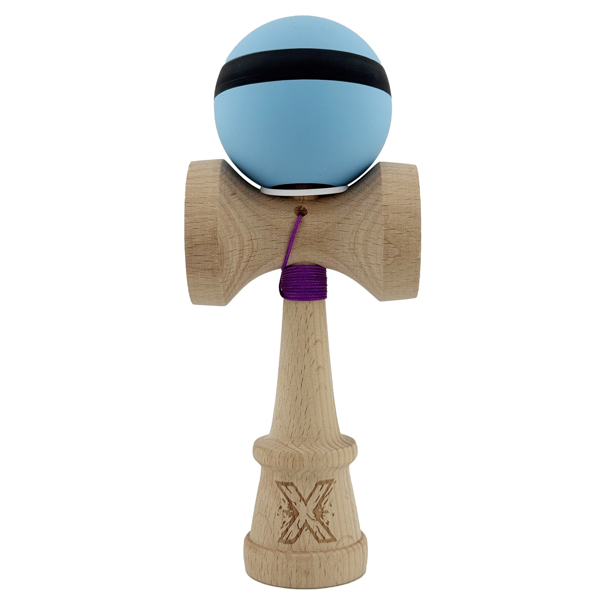 Kendama X Originala, Model V3 Bleu / Negru / Bleu, Profesionala, Cupe Mari King Size, Rubber Grip, Gaura in Baza, Rulment, Ata 62cm