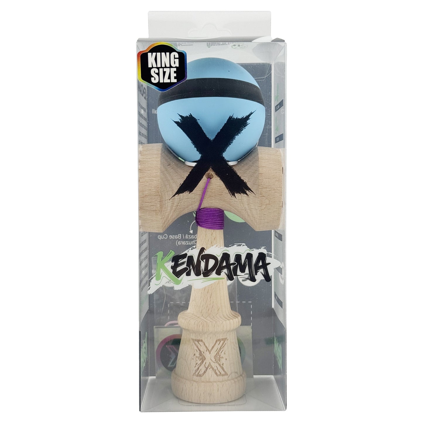 Kendama X Originala, Model V3 Bleu / Negru / Bleu, Profesionala, Cupe Mari King Size, Rubber Grip, Gaura in Baza, Rulment, Ata 62cm