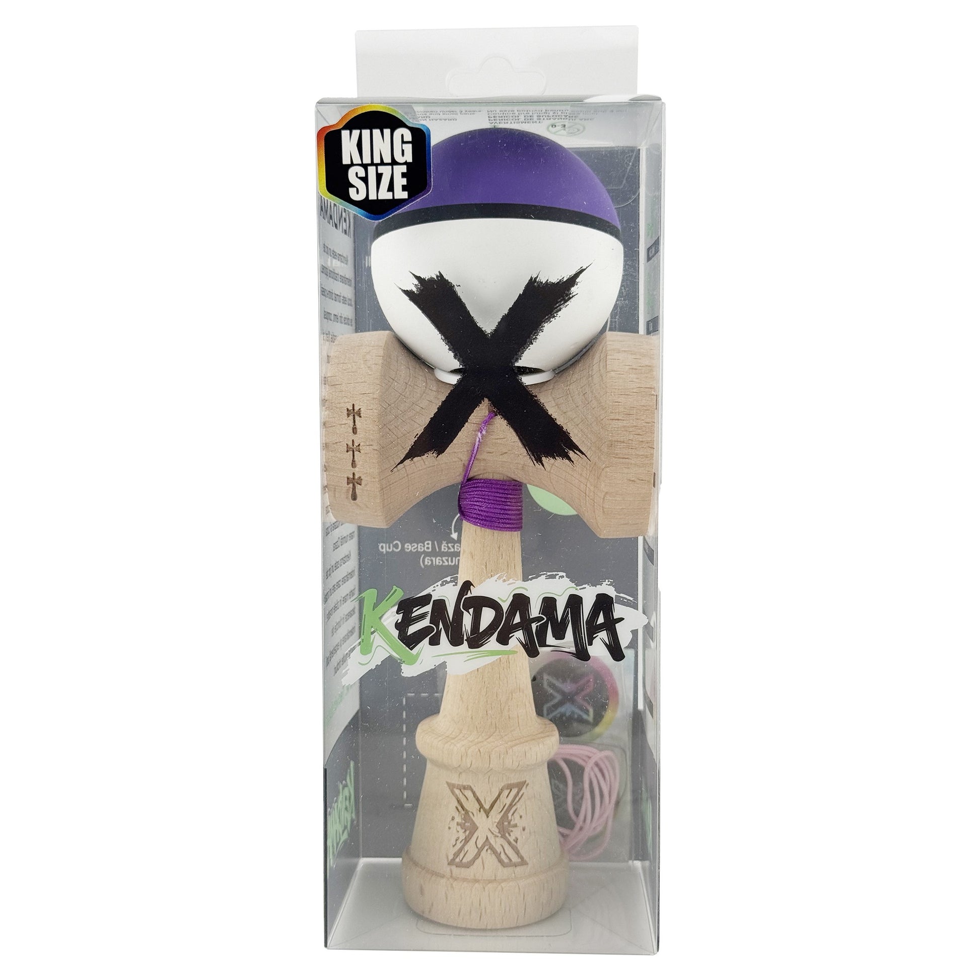 Kendama X Originala, Model V3 Violet / Negru / Alb, Profesionala, Cupe Mari King Size, Rubber Grip, Gaura in Baza, Rulment, Ata 62cm