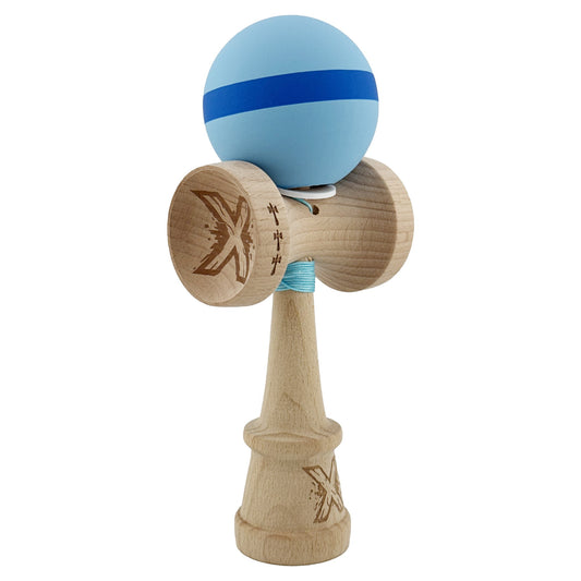 Kendama X Originala, Model V3 Bleu / Albastru / Bleu, Profesionala, Cupe Mari King Size, Rubber Grip, Gaura in Baza, Rulment, Ata 62cm