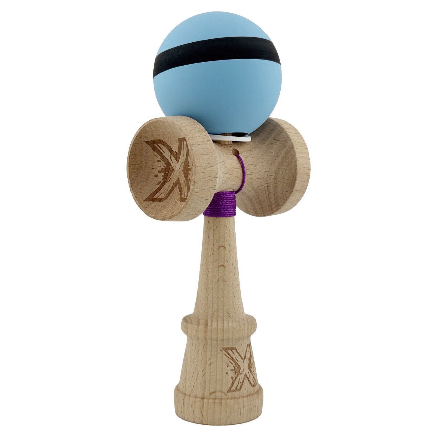 Kendama X Originala, Model V3 Bleu / Negru / Bleu, Profesionala, Cupe Mari King Size, Rubber Grip, Gaura in Baza, Rulment, Ata 62cm