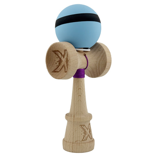 Kendama X Originala, Model V3 Bleu / Negru / Bleu, Profesionala, Cupe Mari King Size, Rubber Grip, Gaura in Baza, Rulment, Ata 62cm