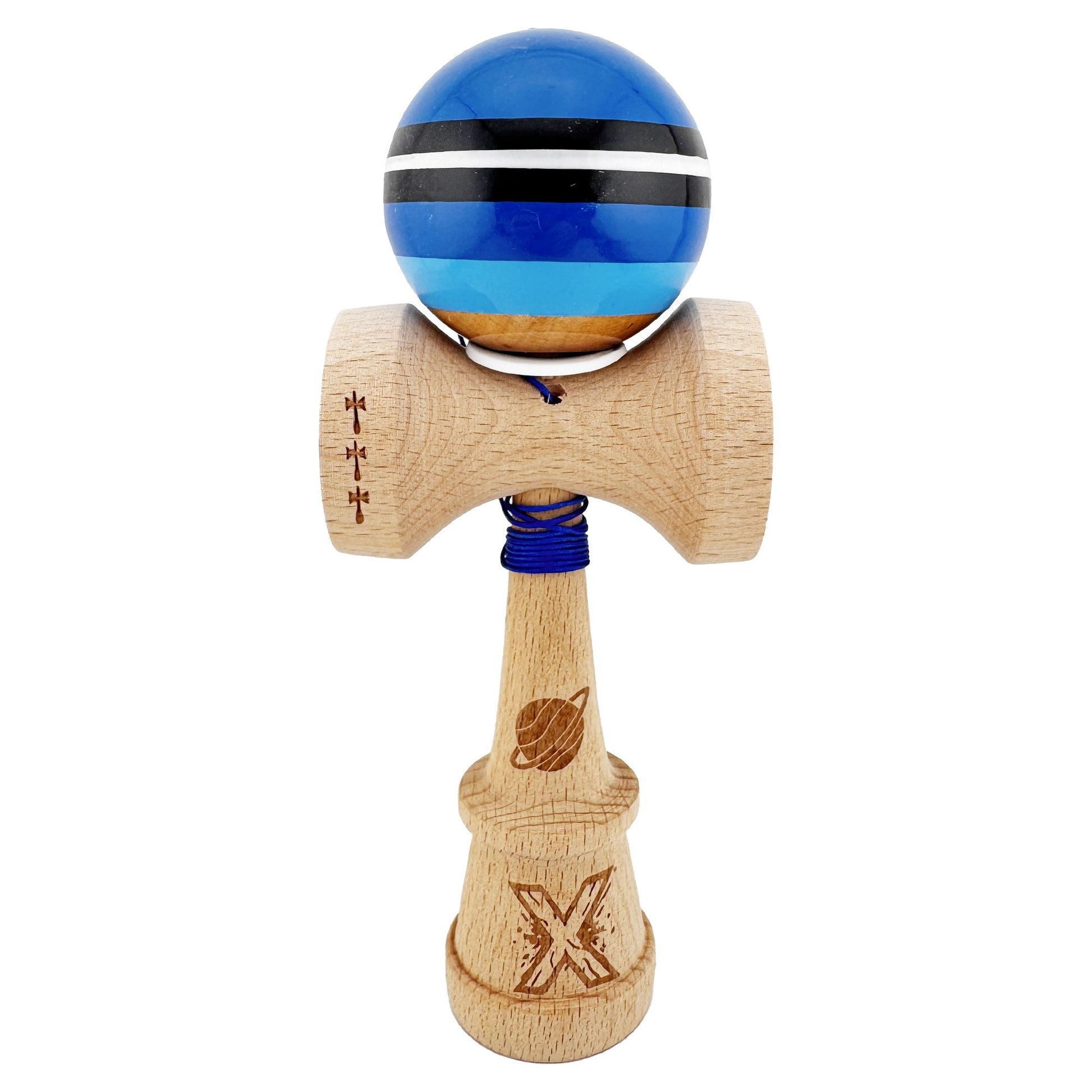 Kendama X Saturn Blue Planet Originala, Model V3 Albastru, Profesionala, Cupe Mari King Size, Super Sticky, Gaura in Baza, Rulment, Ata 62cm
