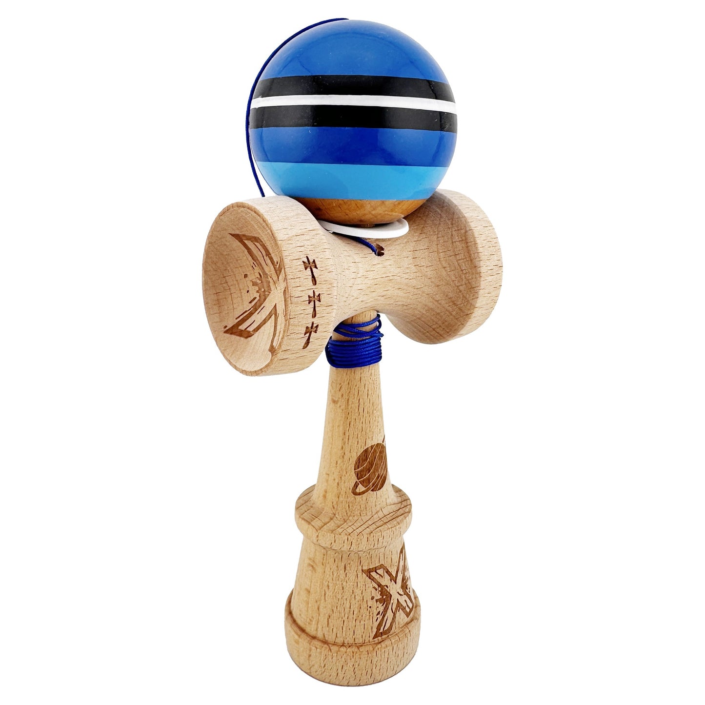 Kendama X Saturn Blue Planet Originala, Model V3 Albastru, Profesionala, Cupe Mari King Size, Super Sticky, Gaura in Baza, Rulment, Ata 62cm
