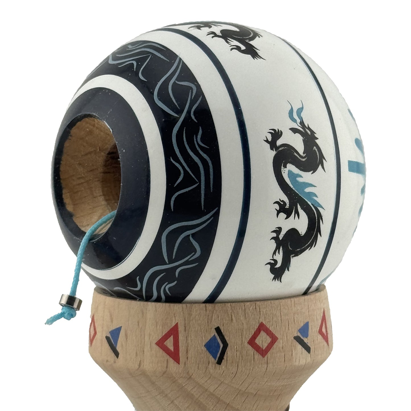 Kendama X Dragon Originala, Model V3 Albastru/Negru, Profesionala, Cupe Mari King Size, Super Sticky, Gaura in Baza, Rulment, Ata 62cm
