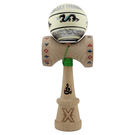 Kendama X Dragon Originala, Model V3 Gri / Verde Deschis, Profesionala, Cupe Mari King Size, Super Sticky, Gaura in Baza, Rulment, Ata 62cm