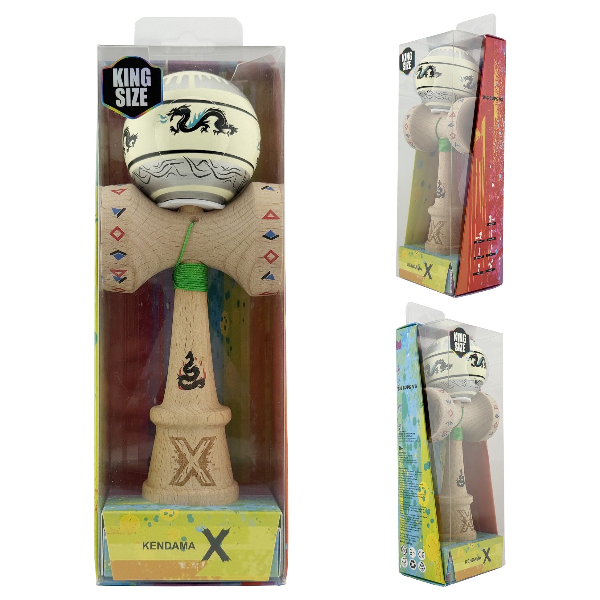 Kendama X Dragon Originala, Model V3 Gri / Verde Deschis, Profesionala, Cupe Mari King Size, Super Sticky, Gaura in Baza, Rulment, Ata 62cm