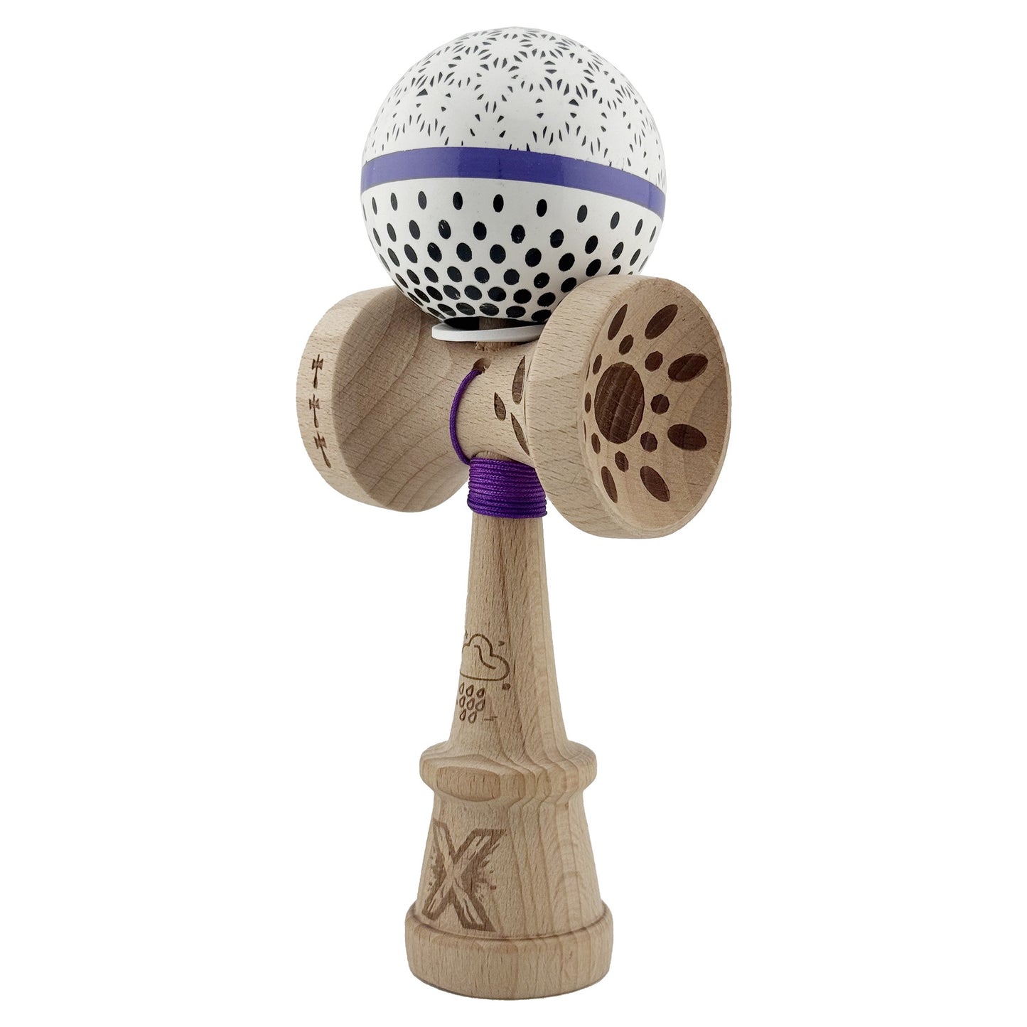 Kendama X Raindrops Originala, Model V3 Alb / Albastru, Profesionala, Cupe Mari King Size, Super Sticky, Gaura in Baza, Rulment, Ata 62cm