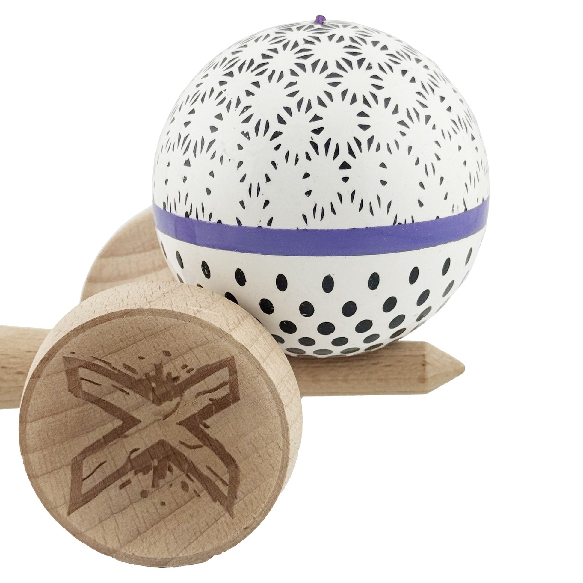 Kendama X Raindrops Originala, Model V3 Alb / Albastru, Profesionala, Cupe Mari King Size, Super Sticky, Gaura in Baza, Rulment, Ata 62cm