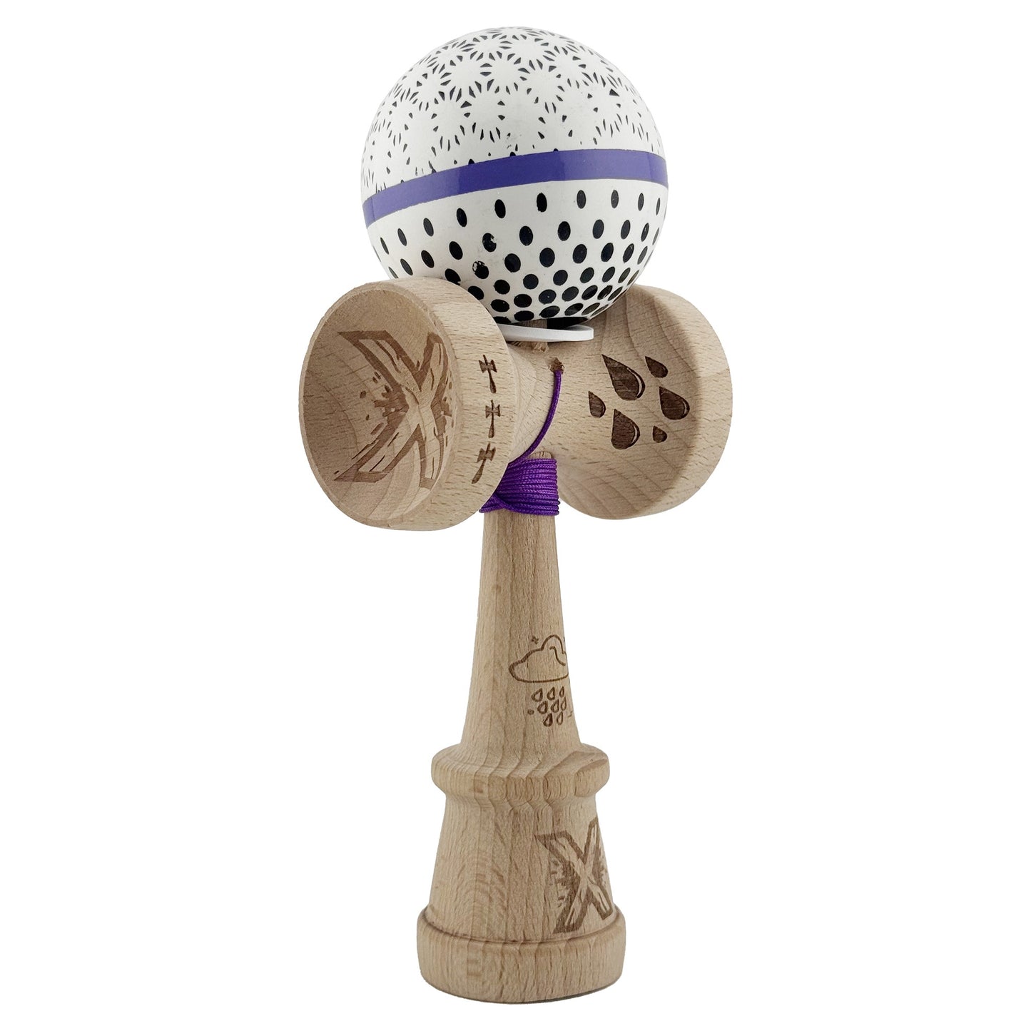 Kendama X Raindrops Originala, Model V3 Alb / Albastru, Profesionala, Cupe Mari King Size, Super Sticky, Gaura in Baza, Rulment, Ata 62cm