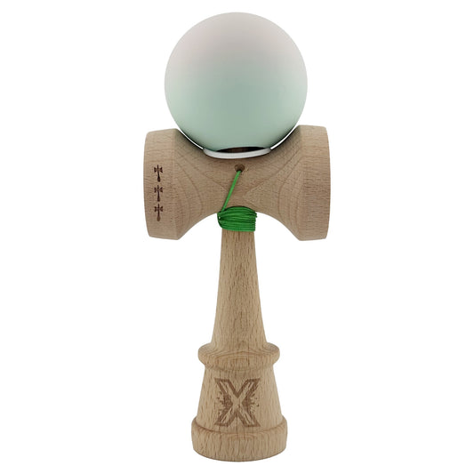 Kendama X Originala, Model V3 Roz / Verde in Degrade, Profesionala, Cupe Mari King Size, Rubber Grip, Gaura in Baza, Rulment, Ata 62cm