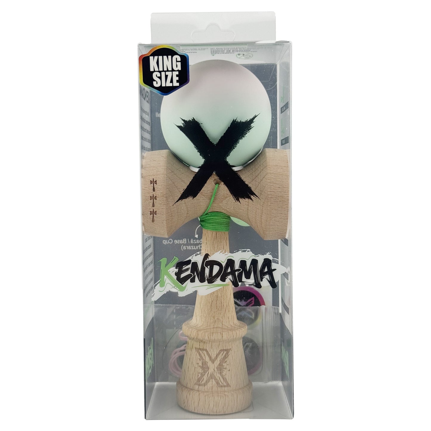 Kendama X Originala, Model V3 Roz / Verde in Degrade, Profesionala, Cupe Mari King Size, Rubber Grip, Gaura in Baza, Rulment, Ata 62cm