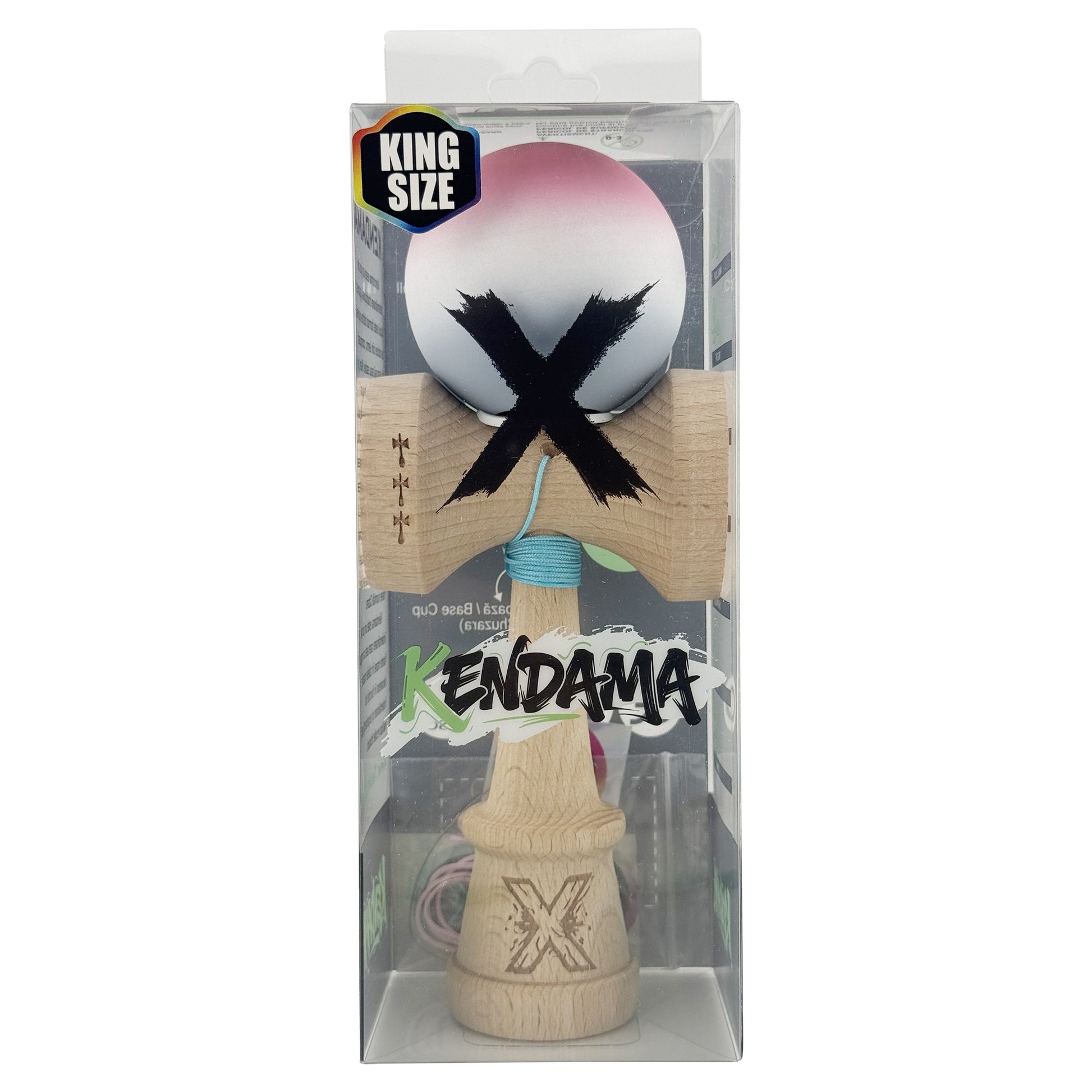 Kendama X Originala, Model V3 Roz / Alb / Gri in Degrade, Profesionala, Cupe Mari King Size, Rubber Grip, Gaura in Baza, Rulment, Ata 62cm