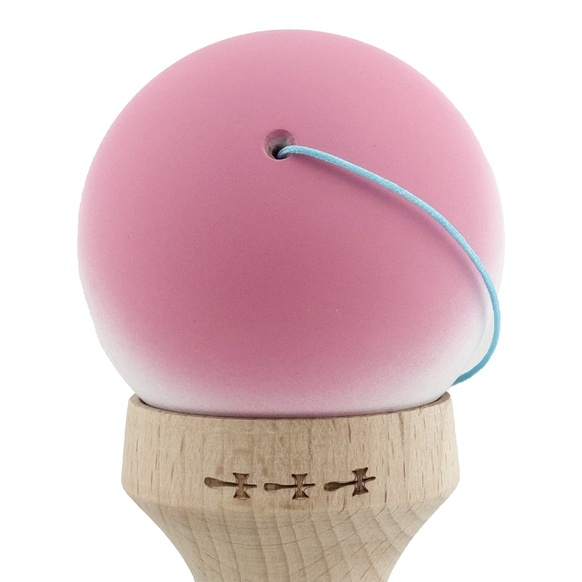 Kendama X Originala, Model V3 Roz / Alb / Gri in Degrade, Profesionala, Cupe Mari King Size, Rubber Grip, Gaura in Baza, Rulment, Ata 62cm