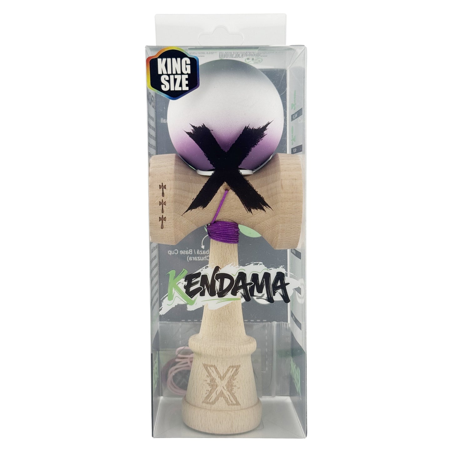 Kendama X Originala, Model V3 Gri / Alb / Mov in Degrade, Profesionala, Cupe Mari King Size, Rubber Grip, Gaura in Baza, Rulment, Ata 62cm