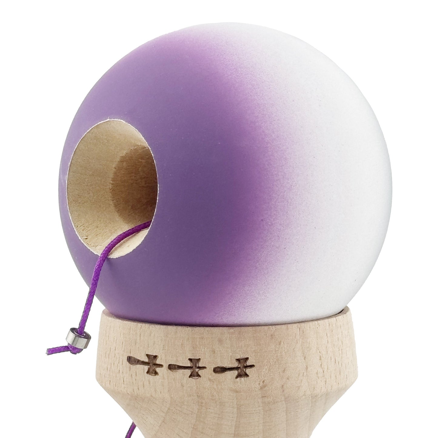 Kendama X Originala, Model V3 Gri / Alb / Mov in Degrade, Profesionala, Cupe Mari King Size, Rubber Grip, Gaura in Baza, Rulment, Ata 62cm