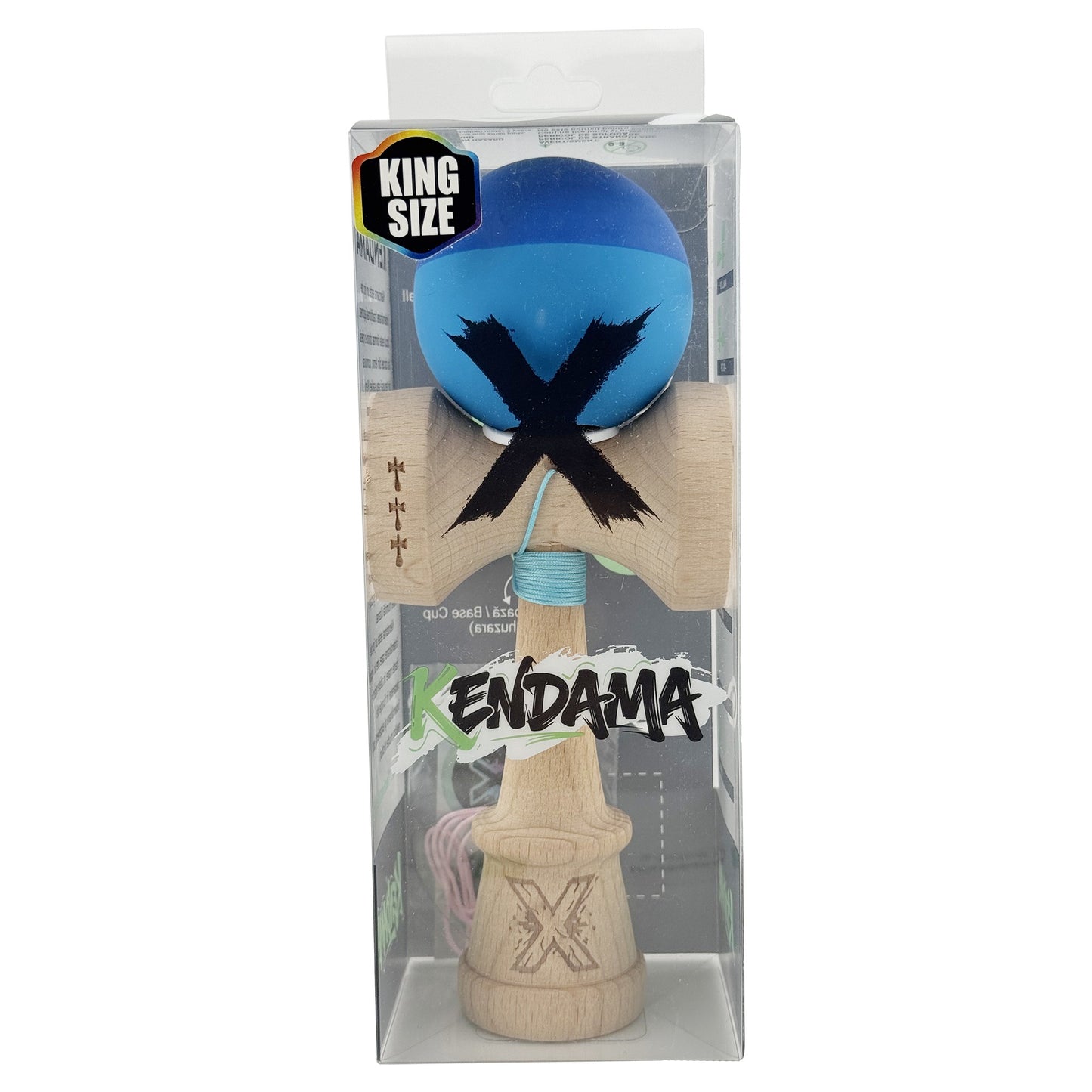 Kendama X Originala, Model V3 Albastru Inchis / Albastru, Profesionala, Cupe Mari King Size, Rubber Grip, Gaura in Baza, Rulment, Ata 62cm