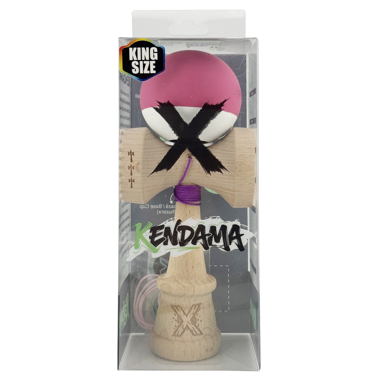Kendama X Originala, Model V3 Roz / Alb, Profesionala, Cupe Mari King Size, Rubber Grip, Gaura in Baza, Rulment, Ata 62cm