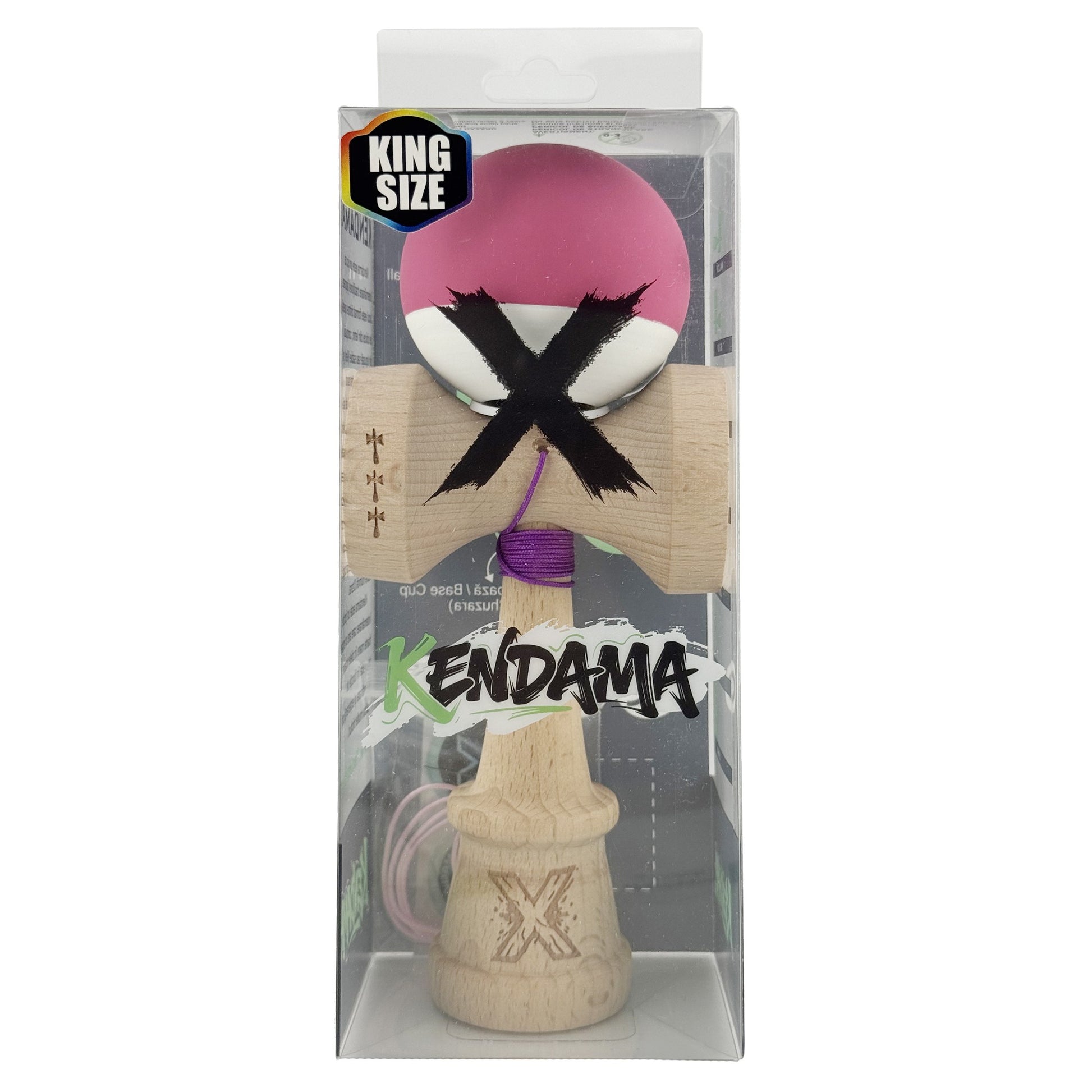 Kendama X Originala, Model V3 Roz / Alb, Profesionala, Cupe Mari King Size, Rubber Grip, Gaura in Baza, Rulment, Ata 62cm
