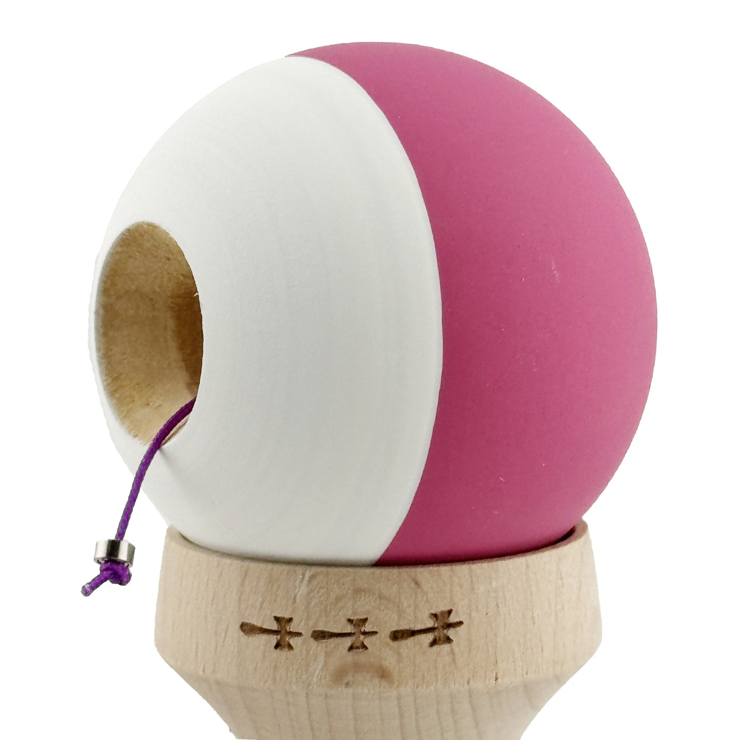 Kendama X Originala, Model V3 Roz / Alb, Profesionala, Cupe Mari King Size, Rubber Grip, Gaura in Baza, Rulment, Ata 62cm