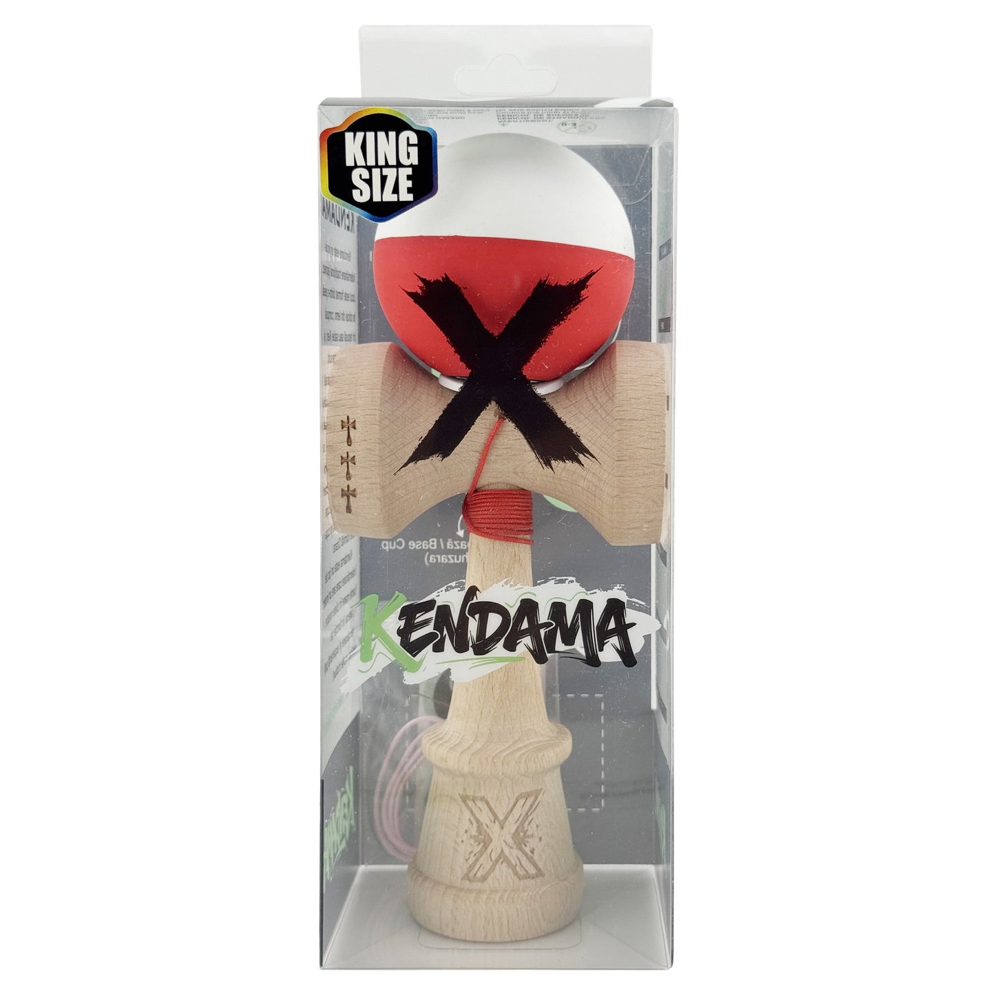 Kendama X Originala, Model V3 Alb / Rosu, Profesionala, Cupe Mari King Size, Rubber Grip, Gaura in Baza, Rulment, Ata 62cm