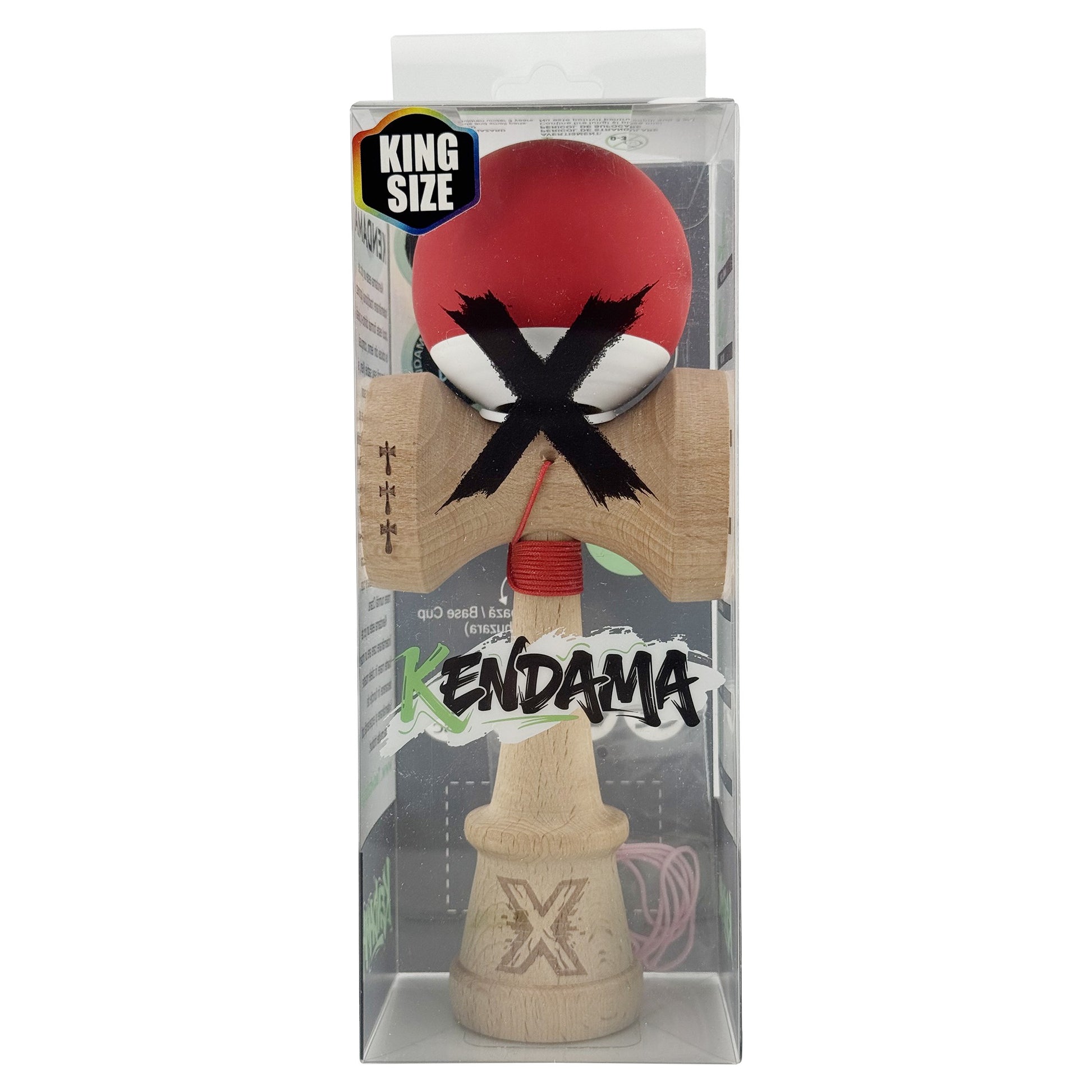 Kendama X Originala, Model V3 Rosu / Alb, Profesionala, Cupe Mari King Size, Rubber Grip, Gaura in Baza, Rulment, Ata 62cm